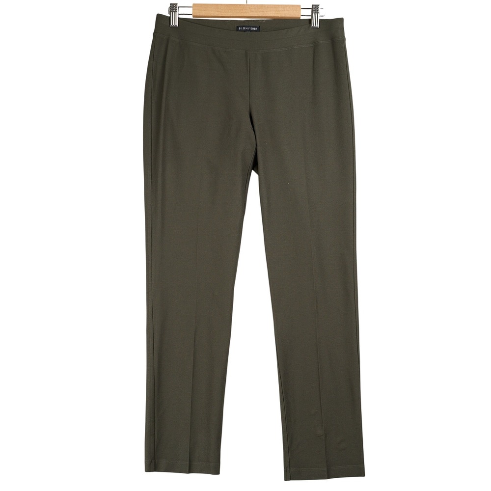 Eileen Fisher Womens Green Stretch Crepe Slim Leg Pull On Pants Size Small P